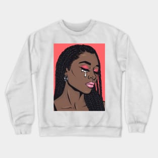 Coral Black Crying Comic Girl Crewneck Sweatshirt